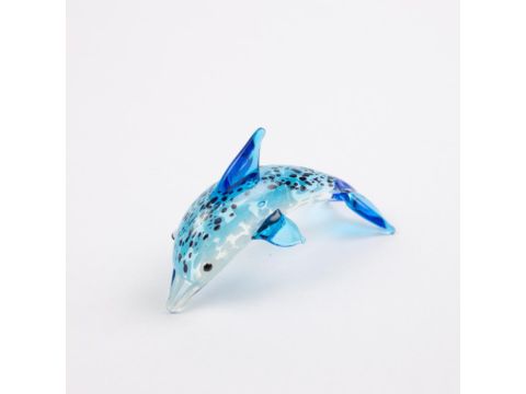 Miniature Glass Dolphin, blue/black, 8cm