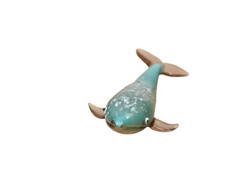 GLASS WHALE ORNAMENT - MOTTLED BLUE & WHITE
