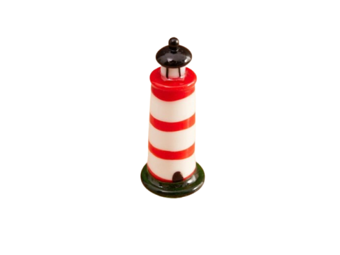 HAND BLOWN GLASS LIGHTHOUSE ORNAMENT RED & WHITE 