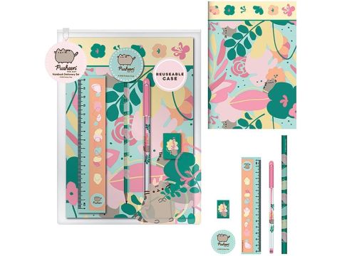 Pusheen Gift Set with A5 Notebook and Stationery Set (Botanical Design)