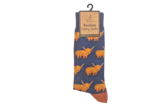 Mens Funky Bamboo Socks - Hardy Highland Cows