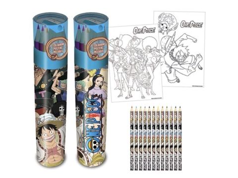 One Piece Colouring Set with Colouring Pencils, Pencil Sharpener and 2 Colouring Posters (Whole Cake Island Design)