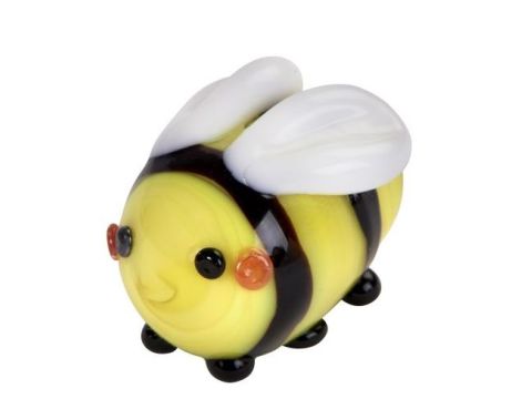 GLASS BEE ORNAMENT YELLOW WITH BLACK STRIPES & WHITE WINGS