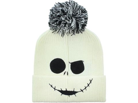 Heroes Inc Nightmare Before Christmas Beanie Pom-Jack Face Jumbo Cap, White, One Size