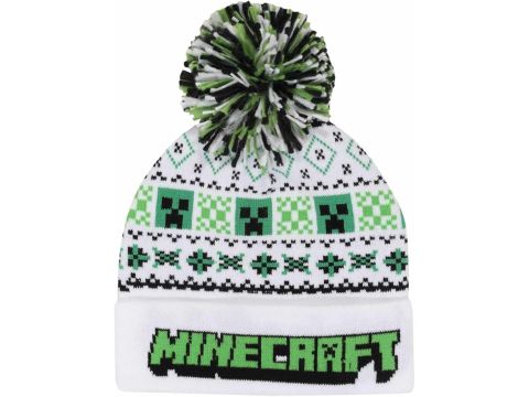 Minecraft Knitted White Snow Creeper Pom Ski Beanie Woollen Knitted Beanie Hat 