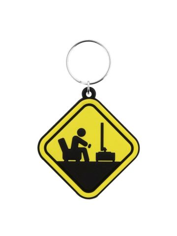 Gamer At Work Caution Sign Keyring Yellow