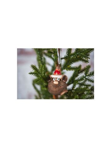 Mouse in Christmas Hat Bauble Decoration