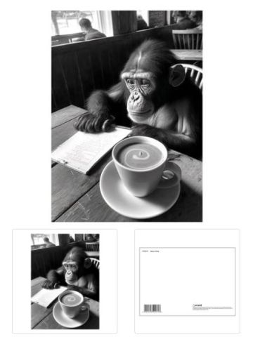 HIPSTER CHIMP POSTCARD PRINT A6 (1 CARD SUPPLIED)