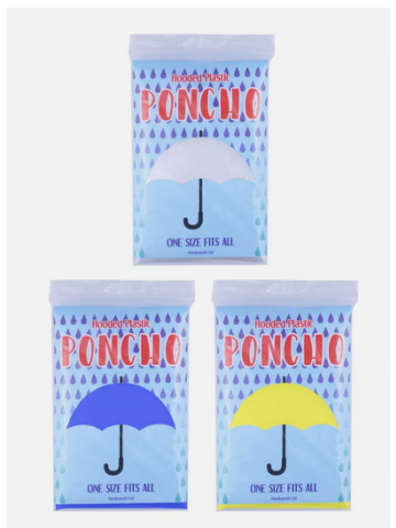 Adult Waterproof Hooded  Rain Poncho (1 SUPPLIED)