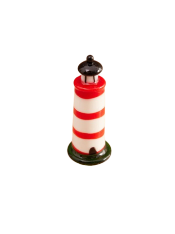 HAND BLOWN GLASS LIGHTHOUSE ORNAMENT RED & WHITE 