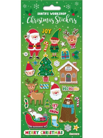 Santa's Workshop Sparkly Reusable Christmas Stickers