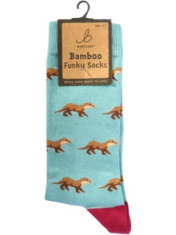 Otter Socks Soft Bamboo Blend Light Blue with Red Toe, Size 4-7