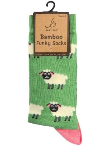 Bamboo Blend Sheep Pattern Socks, Green and Pink, Size 4-7