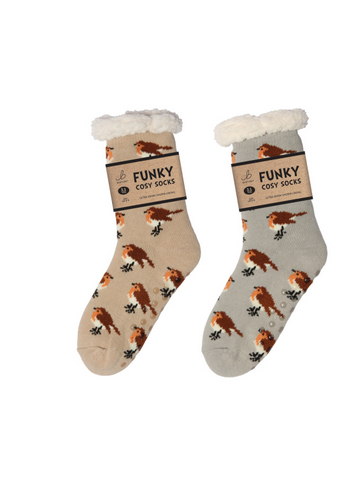 Ladies Sherpa Socks - Garden Robin (1 SUPPLIED)