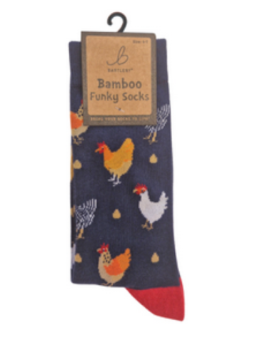 Ladies Funky Bamboo Socks - Colourful Chickens