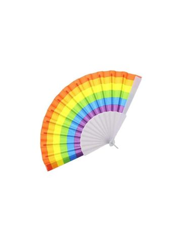 Rainbow Pride Coloured Stripe Hand Face Fan Fancy Dress Accessory 