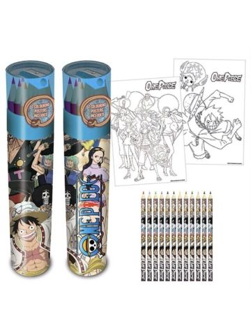 One Piece Colouring Set with Colouring Pencils, Pencil Sharpener and 2 Colouring Posters (Whole Cake Island Design)
