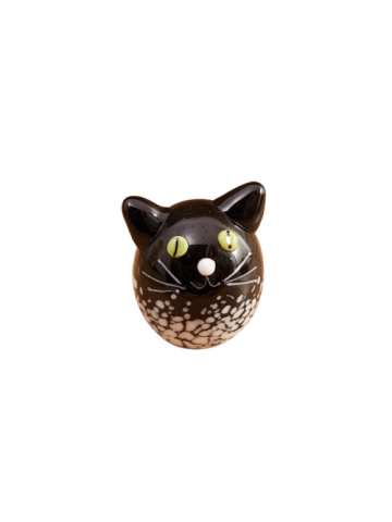 GLASS FAT CAT ORNAMENT MOTTLED BLACK HAND BLOWN 