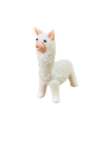  GLASS LLAMA ORNAMENT WHITE WITH PINK MOUTH