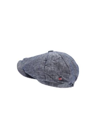 Carlyle - Linen Newsboy Cap - Herringbone Blue - UNION JACK Lining